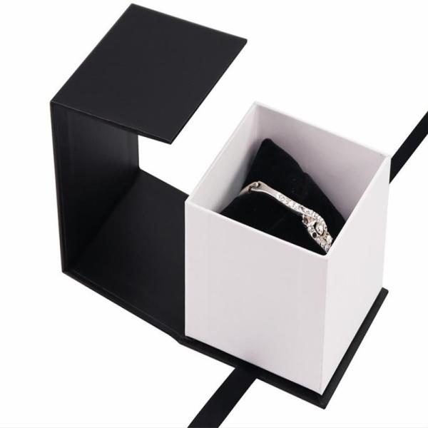 Small Fancy Paper Wedding Ring Holder Box Jewelry Rigid Cardboard Box With Flap