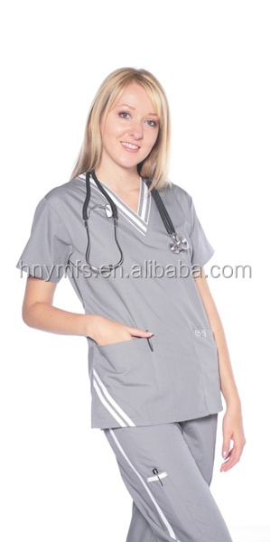 Short Sleeve Solid Color Stylish Nursing Scrubs 65% Cotton 35% Polyester