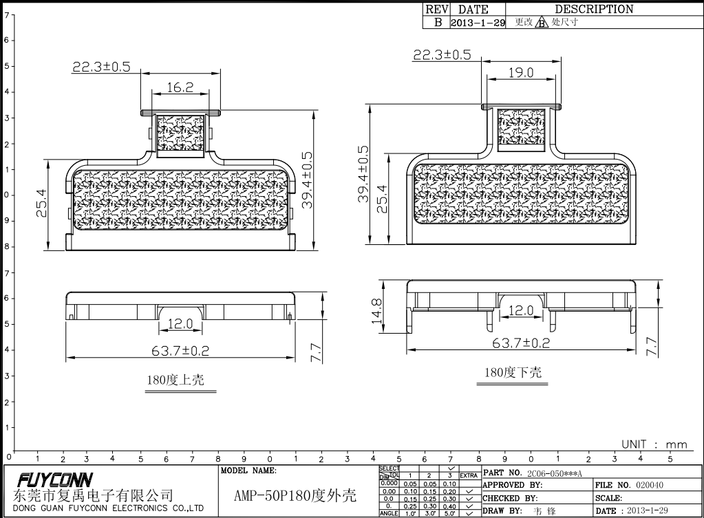 TE 2-552008-1 AMP Replacement, Strain Relief Cover, 50 Position, CHAMP Docking Connectors