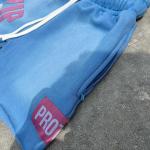 Puff Print Short Acid Washed Shorts Blue Cut Raw Hem Cotton Fleece Zipper