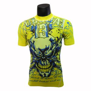 China Short Sleeve Green Bodybuilding Compression Shirts / Weightlifting Compression Shirts factory