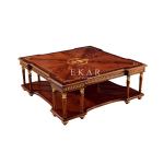 Square Living Room Wooden Veneer Top Antique Luxury Coffee Table