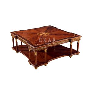 China Square Living Room Wooden Veneer Top Antique Luxury Coffee Table factory