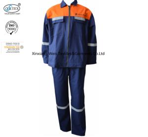 China Cotton Canvas Two Tone Blue Orange Fr Suit With Reflector Welders Working factory