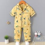 Short Sleeved Cardigan Pajama Set Full Flower Button Up Pyjamas For 120cm Height