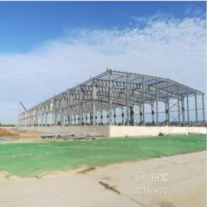 China Large Span Portal Frames 48m Decoiling Flat Roof Portal Frame 0.36mm factory