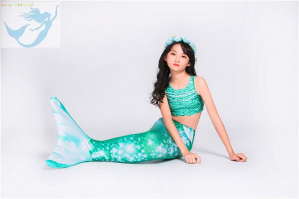 Ultra Shiny Childrens Mermaid Tails , Baby Mermaid Tail Green White Color