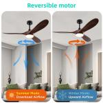LED Ceiling Fan Solid Wood Blades Flush Mount Dimmable LED Lighting Ceiling Fan