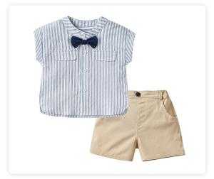 China Children'S Outfit Sets Short Sleeve Top Bow Tie Casual Children'S Wear Two Piece Set factory