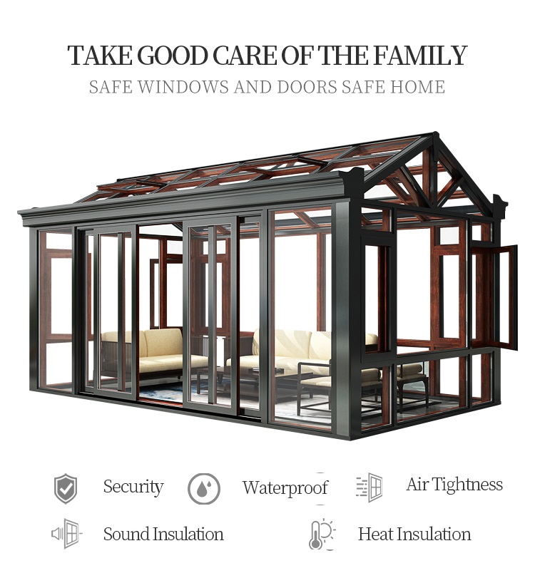 Chinese Top Hardware Sunrooms Glass Houses Container House with Polygon Roof Molding