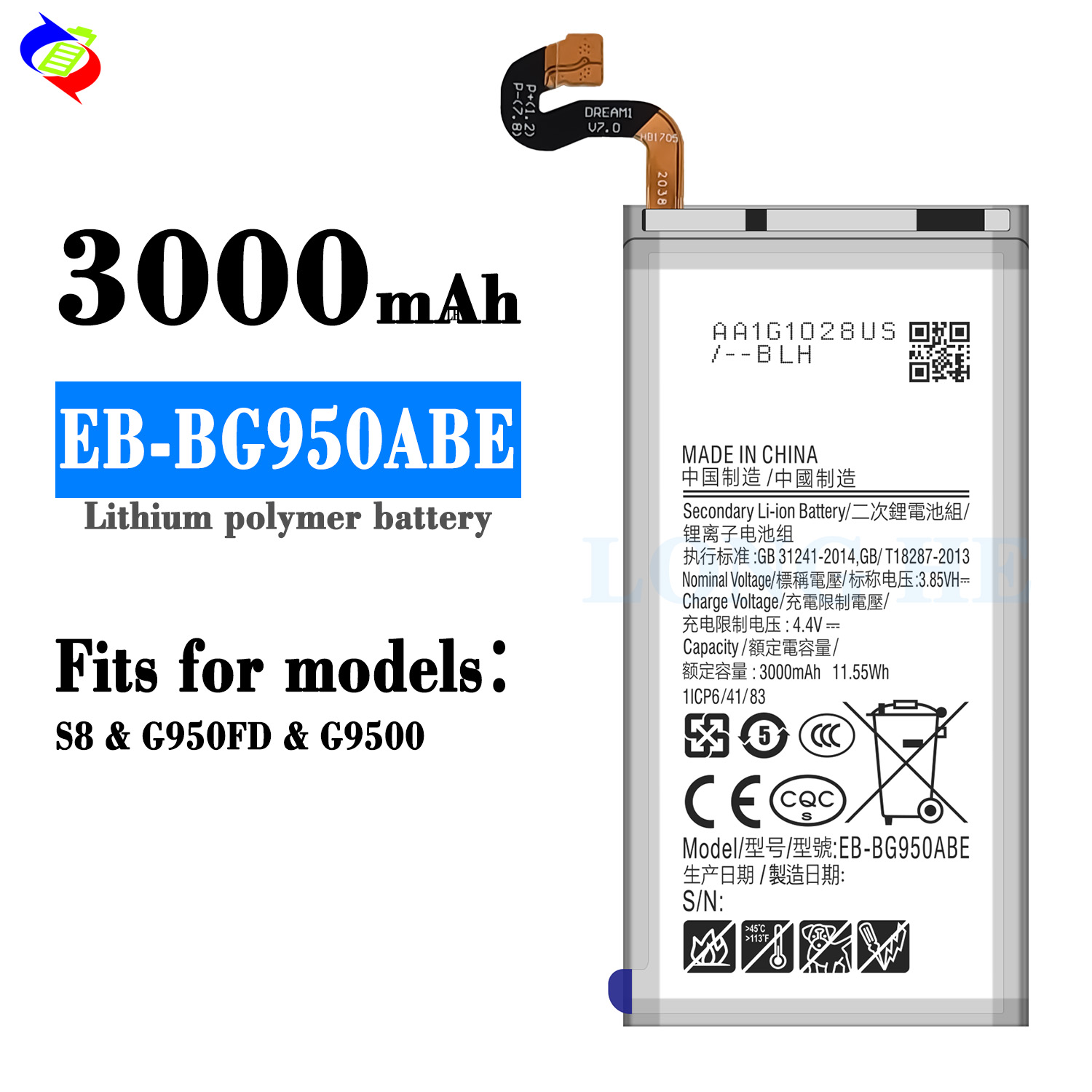 3000mAh for Mobile Phone Secondary Li-ion Battery EB-BG950ABE 3.85V Original SAM S8 G950
