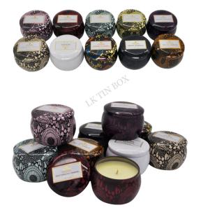 China 598g Printed Small Round Containers With Lids / Little Metal Boxes For Candle factory