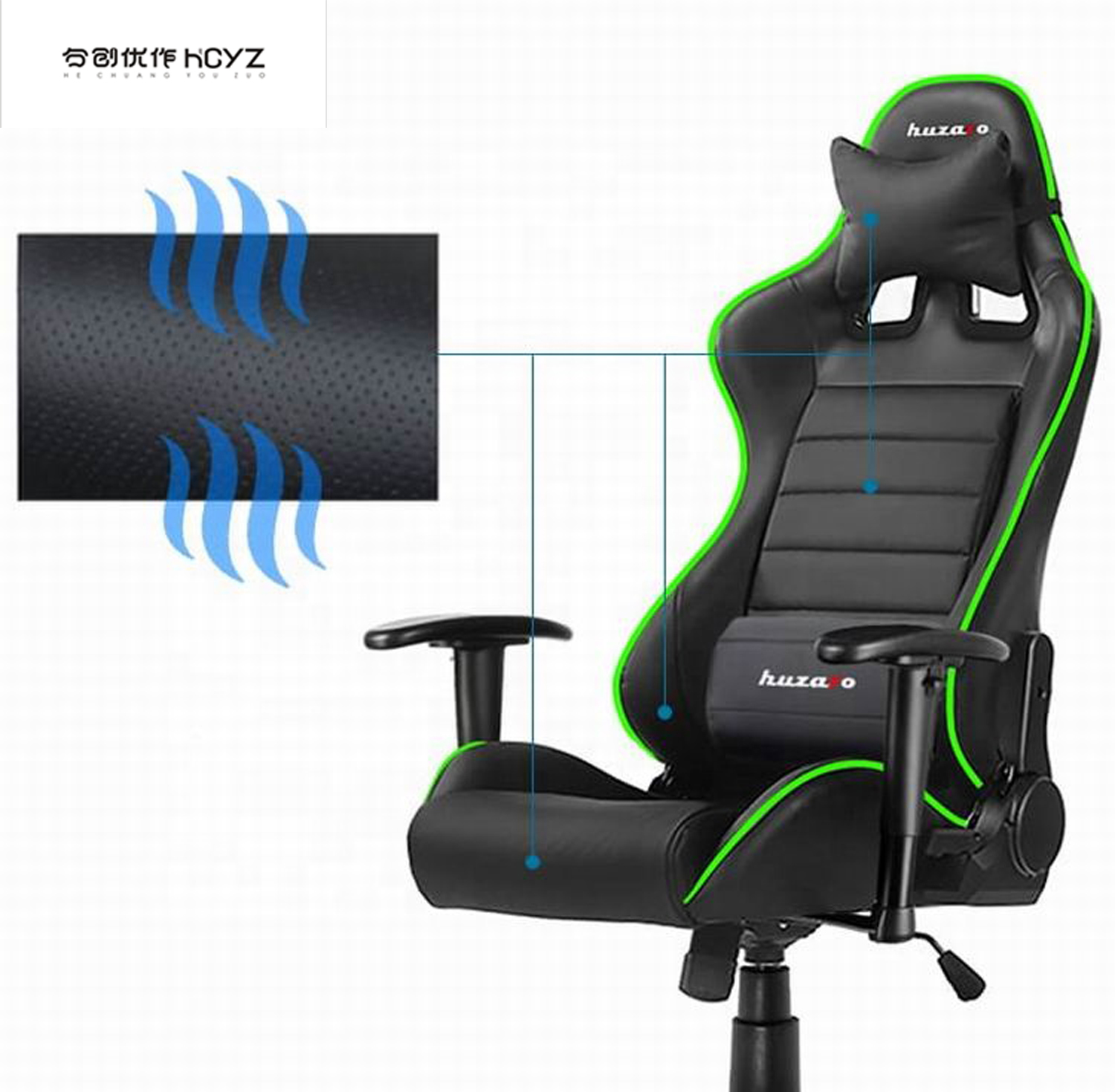 HCYZ RGB LED Light PC Gamer Chair with Backrest Adjustable 90-180 and Massage Function