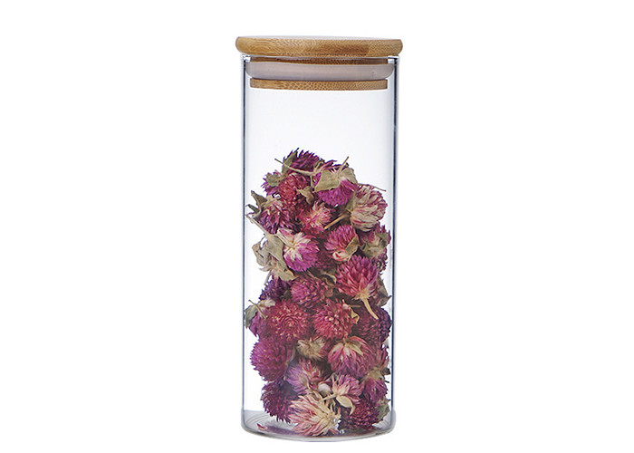 Airtight Glass Food Storage Jars Round Shape Customized Logo With Screw Wood Lid