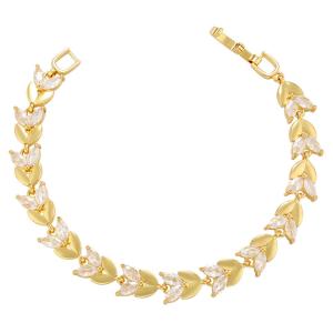 China Cubic 18K Gold Bracelet Zircon Diamond Wheat Chain Bracelet Gold Olive Leave factory