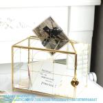 Glass Wedding Card Box with Slot, Large Clear Card Box Gold Brass Gift Card