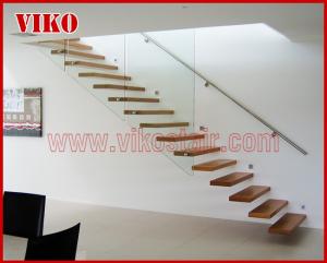 China Floating Staircase VK41S Floating Stair Tempered GlassLED Light strip, Stringer: 5mm+5mm(Thickness), Dia 6mm Steel Cable factory