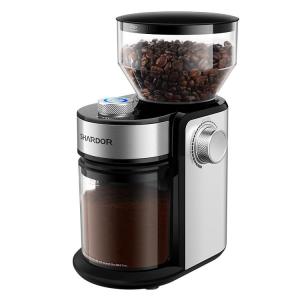 China 12 Cup Electric Blade Burr Coffee Grinder 16 Grinding Settings Safty Lock Burr Flat Silver factory