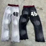 Customized Man Streetwear Distressed Acid Wash Flared Sweat Pants Men Baggy
