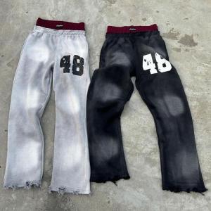 China Customized Man Streetwear Distressed Acid Wash Flared Sweat Pants Men Baggy Double Waisted Sweatpants factory