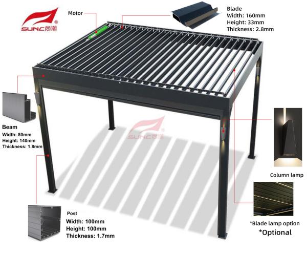 3x6m Aluminium Alloy Manual Louvered Pergola Outdoor Waterproof Garden Building