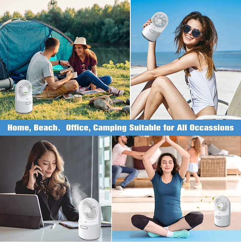 3 Speeds Adjustment USB Charging Quiet Desktop Small Fan with Spray Mini Humidifier