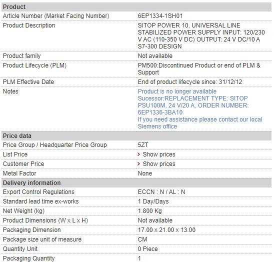 6EP1334-1SH01 6EP1 334-1SH01 Siemens Power Supply