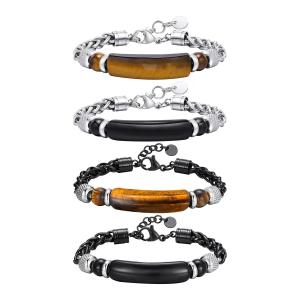 China Inlay Setting Technology 316L Stainless Steel and Wood Bracelet for Men's Accessories factory
