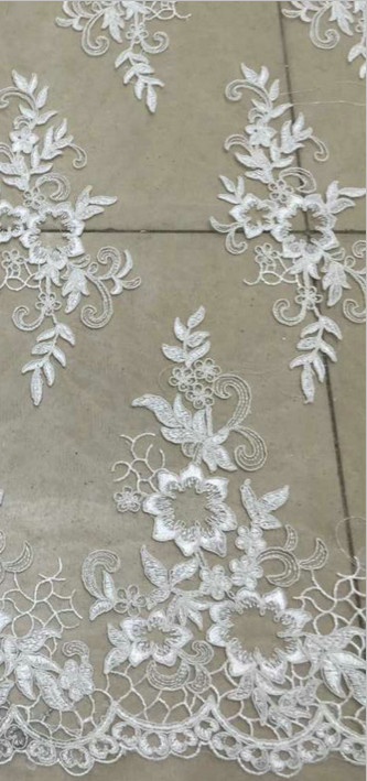 Apparel Accessories Mesh Based Embroidery Lace Fabric Ivory Color