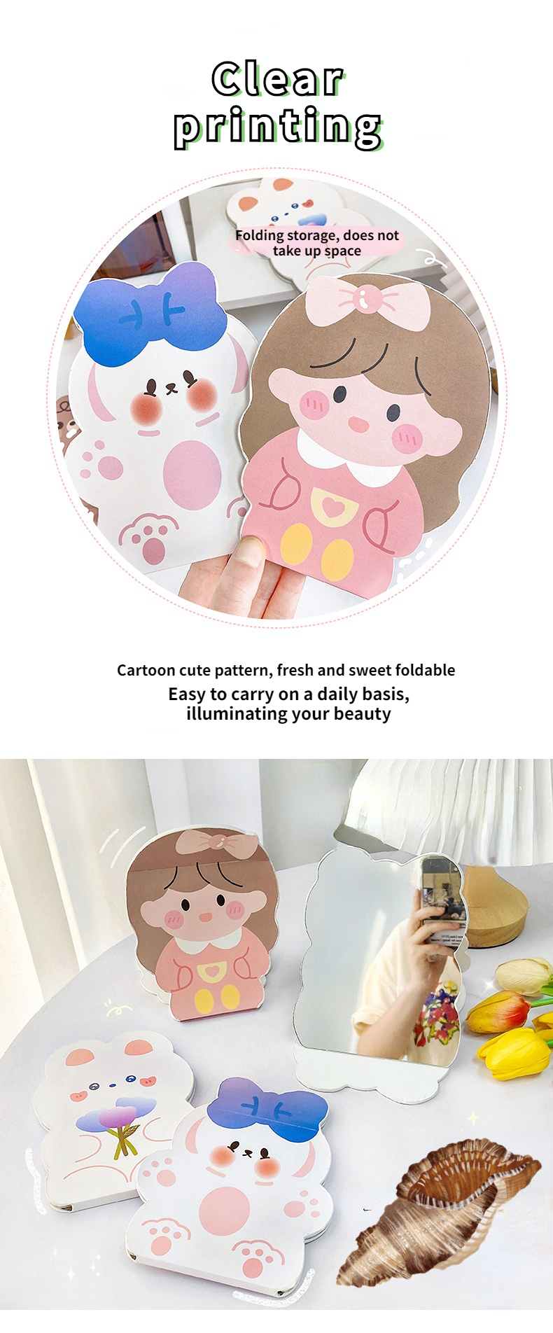Extra LOGO Foldable Makeup Fold Make-Up Cute Travel Cosmetic Vanity Mirror for and LOGO