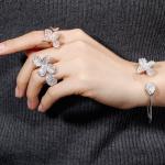 Fashion Flower Finger Ring Band Dazzling Brilliant CZ Stone Flower Ring Setting