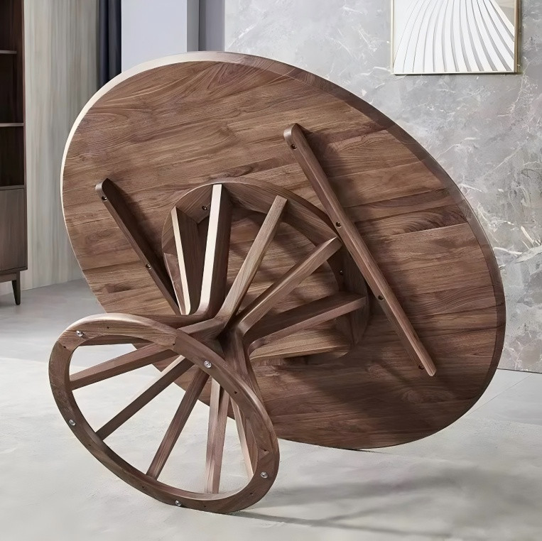 5 Star Hotel Restaurant High Quality Solid Wood Round Dinning Table 6-Seat