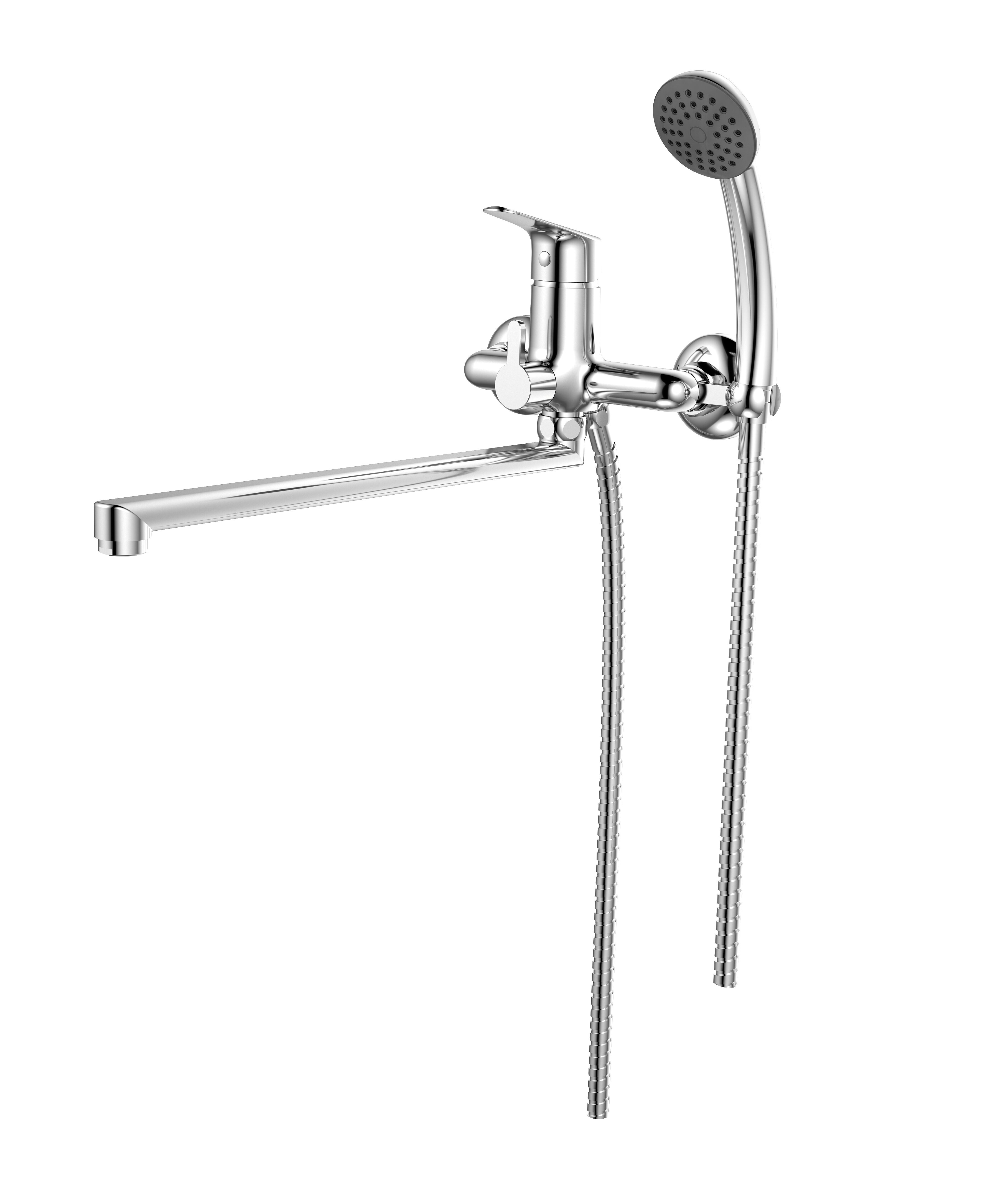 Long-spout Single Lever Bath Mixer Tap for Wall Installation, Chrome