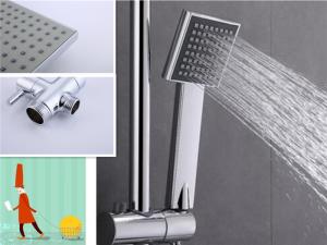China Chrome Bathtub Shower Faucet Sets Fine Overhead Dense Rain Adjustable Height factory
