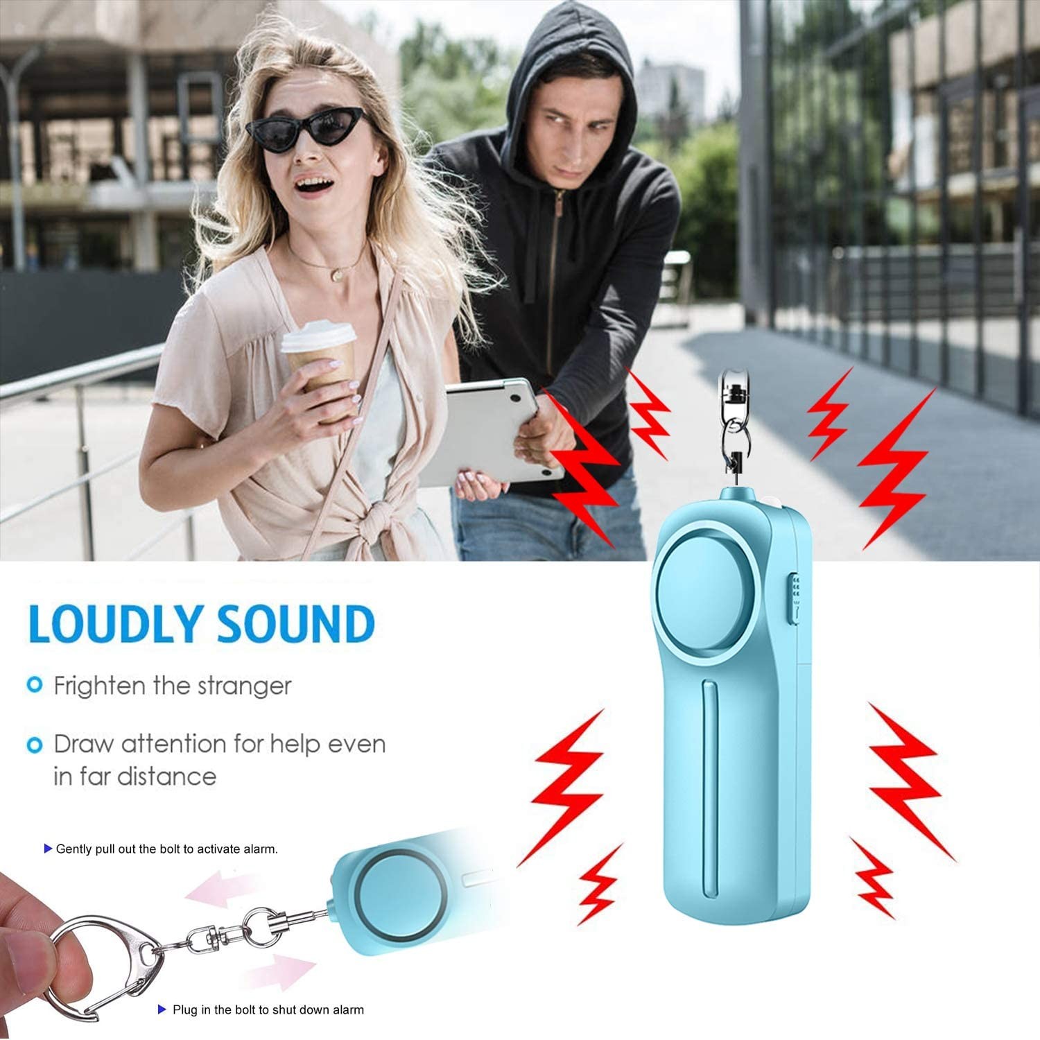 Anti Attack Rape Personal Security Alarms Keyring 130db with AAA battery