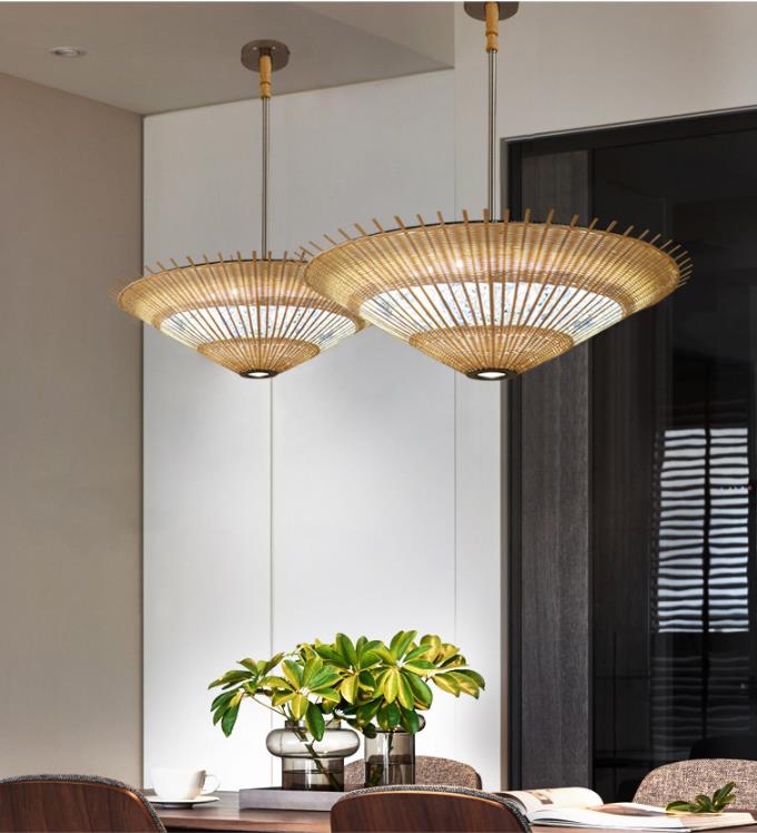 OEM Bamboo Rattan Pendant Light Umbrella Shape For House Decoration