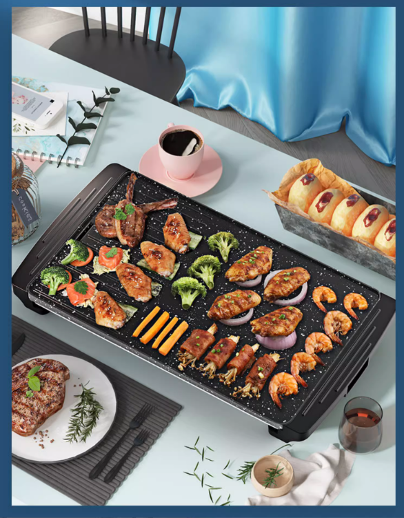 56*25cm Electric Cooking Pan for Kitchen BBQ Barbecue Non-stick and Scratch-resistant