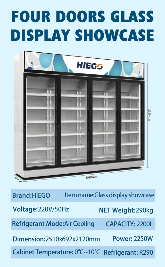 Commercial Cold Drink Freezer Pepsi Beer Cool Glass Door Refrigerator 1000L