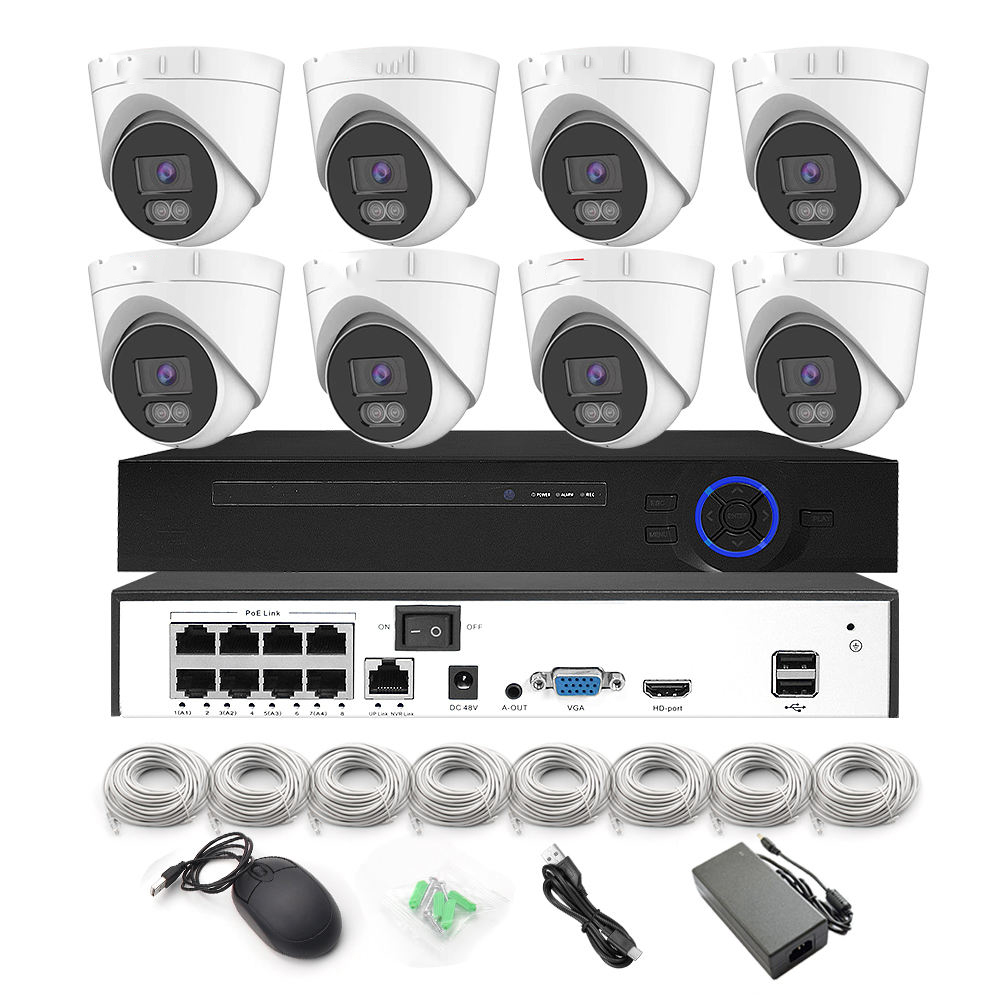 OEM Full Color Motion detection Turret 5MP 4K 8 channel Night Vision POE HD IP Security Network Surveillancea system