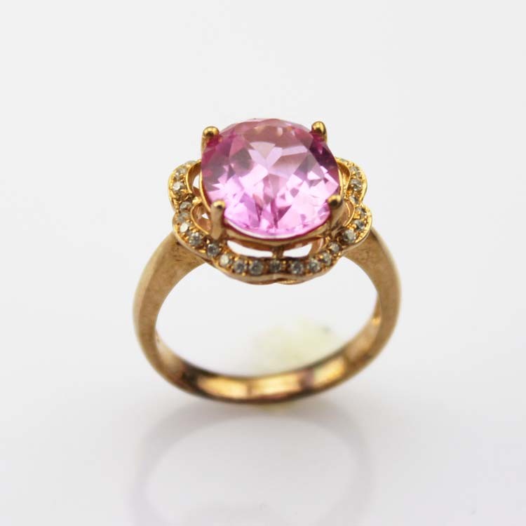 18k Rose Gold Plated 925 Silver Ring with Pink Cubic Zircon (R190)