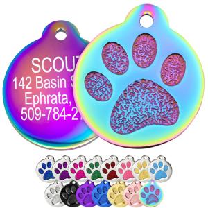 China Personalized Dog Tags Paw Print Round Stainless Steel Pet Tag For Dogs And Cats factory