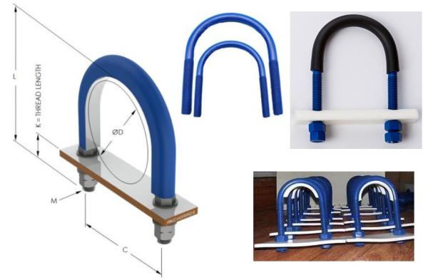 PTFE coated U bolts | coated U bolts| PTFE insulated U bolts | Telflon cushioned