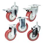 100mm Red Wheel Swivel Plate Pvc Anti Entanglement Medium Duty Casters