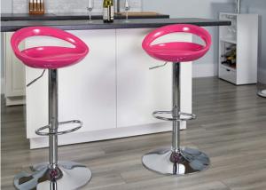 China PP ABS Fuchsia Barbie Pink Adjustable Bar Stool With Electroplating Base factory