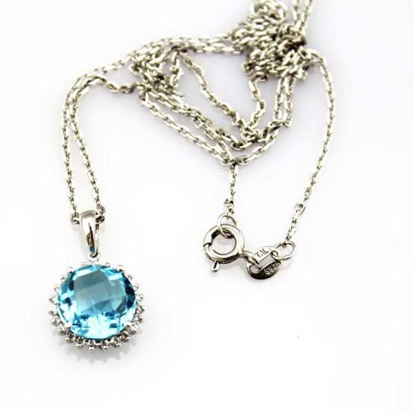 Sterling Silver Cable Chain 10mm Blue Topaz Cubic Zircon Pendant Necklace
