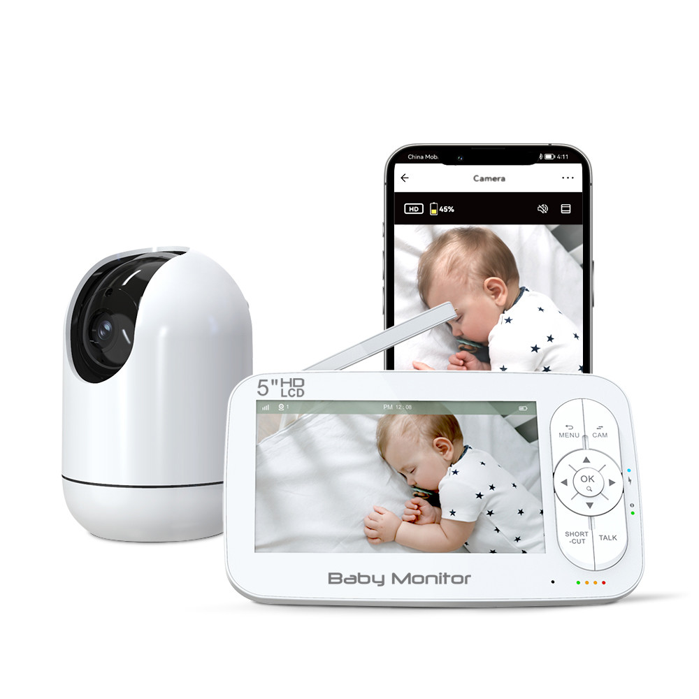 Indoor 2.4Ghz Wifi Baby Monitor Wireless 5 Inch LCD Video Baby Monitor Split Screen