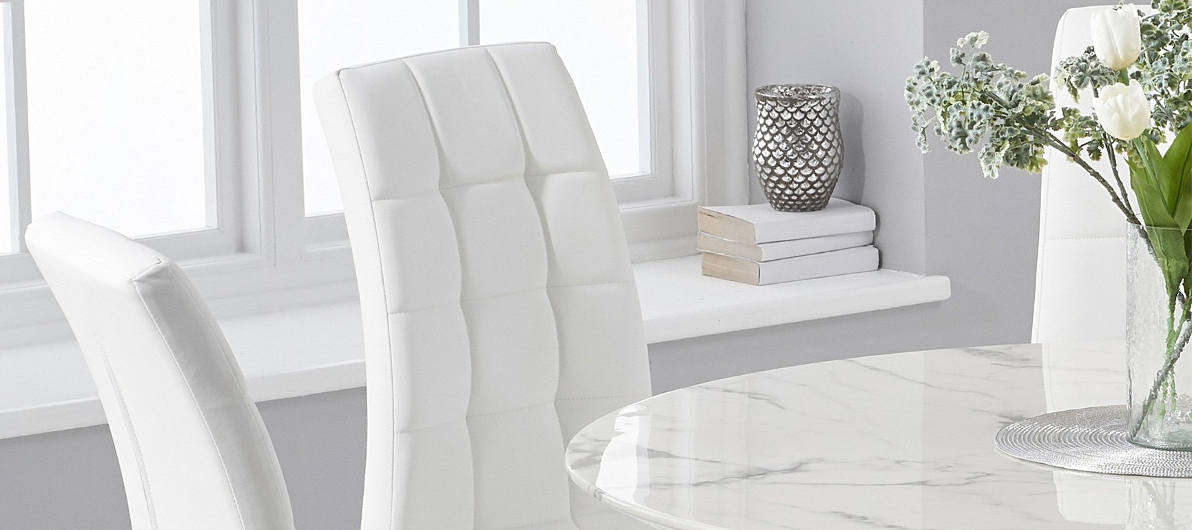 120cm White Marble Round Dining Table And Upholstered Dining Chair