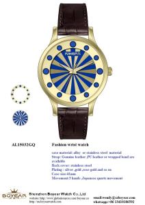 China Fashion Three Hands Alloy Case Leather Wrist Watch Gold or Silver Plated factory