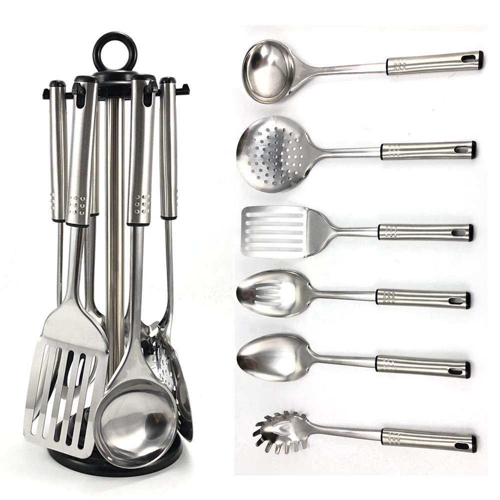 S/S 201 Handle Stainless Steel Utensilios De Cocina Kitchen Cooking Set Utensil Holder