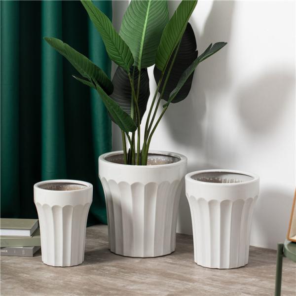 Unique Design Home Indoor Outdoor Decor Floor Plant Pot Ceramic White Tall